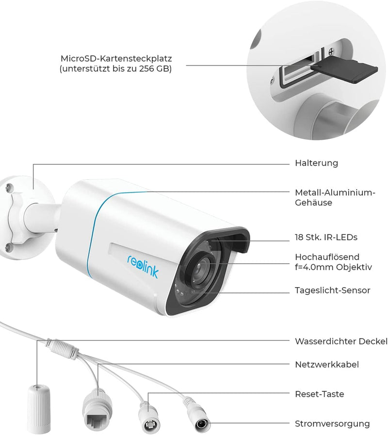 Reolink 4K Smarte PoE Überwachungskamera Aussen mit Personen-/Fahrzeug-/Tiererkennung, 8MP IP Kamera