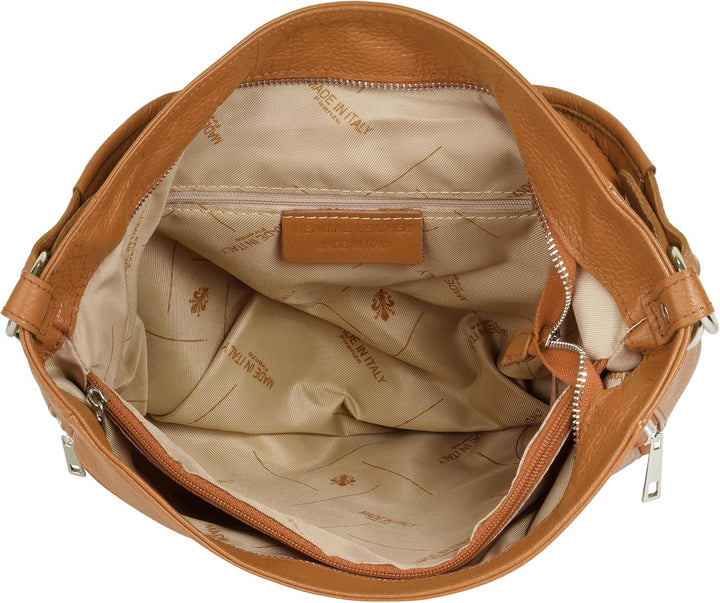Handtasche Echt Leder Damen Made in Italy, Smartphonefach, Damentasche aus Rindleder, Umhängetasche