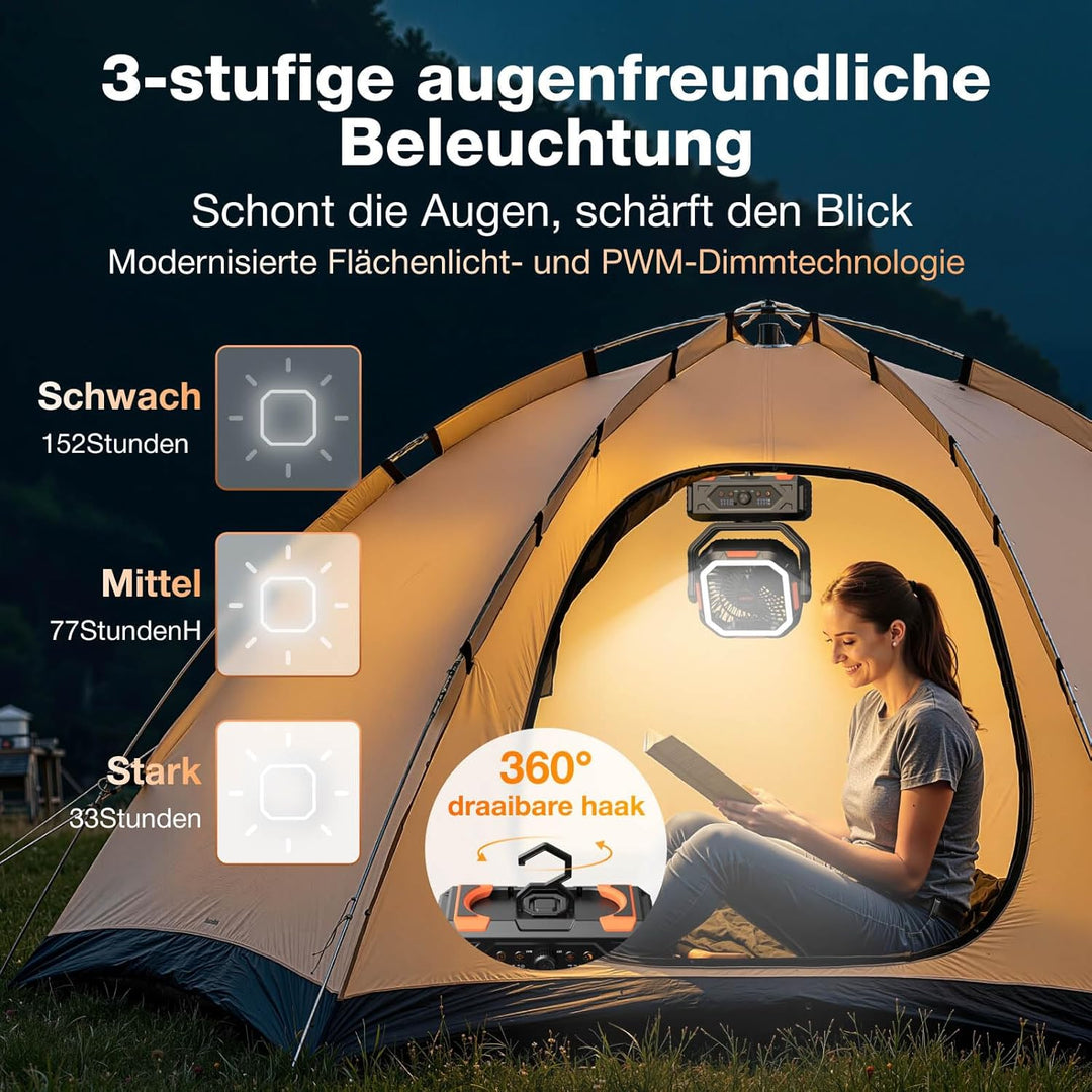 OGERY 2025 Camping Ventilator tragbar mit Akku, 20000mAh Battery, Starke Luftleistung mit Stufenlose