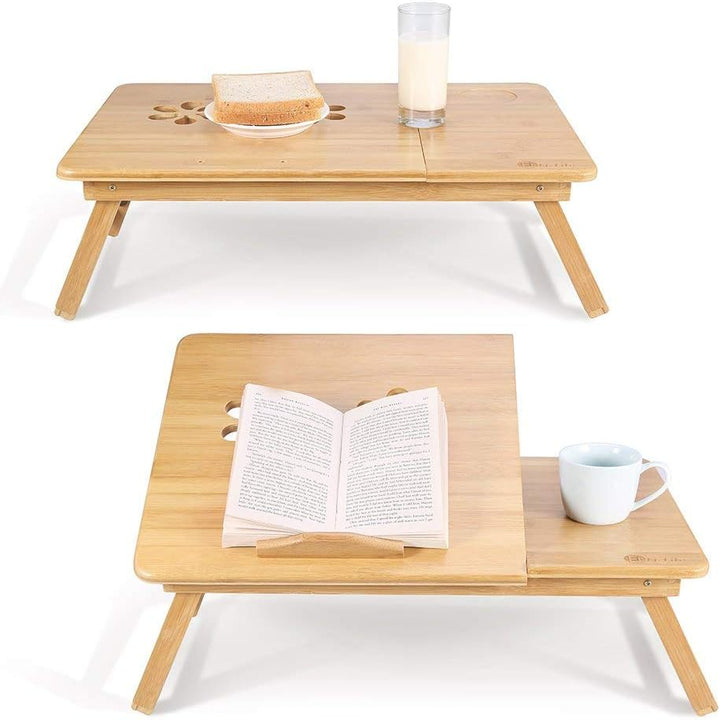 Ejoyous Bambus Laptoptisch, Laptopständer Notebooktisch Frühstückstablett Klappbarer Lapdesk 5 Neigu