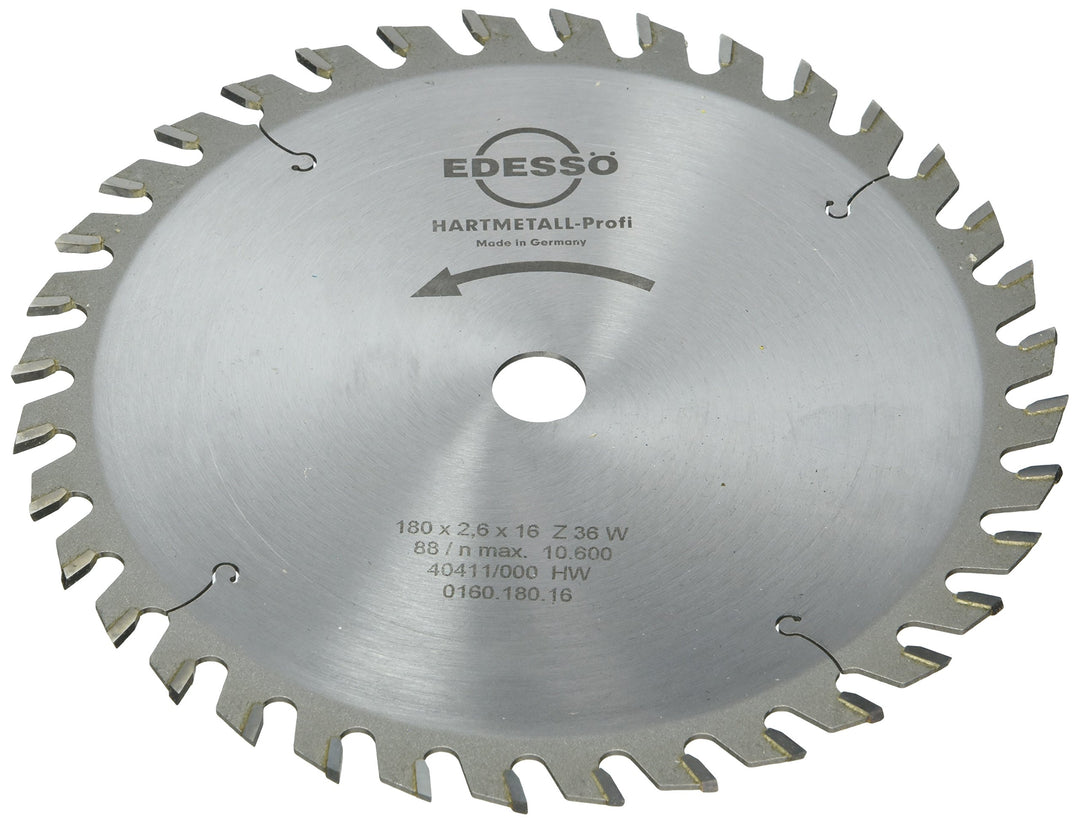 Edessö 16018016 HM-Kreissägeblatt Profi-Mehrzahn HW, Z=36 W, 180 x 2,6/1,6 x 16 mm, Silber