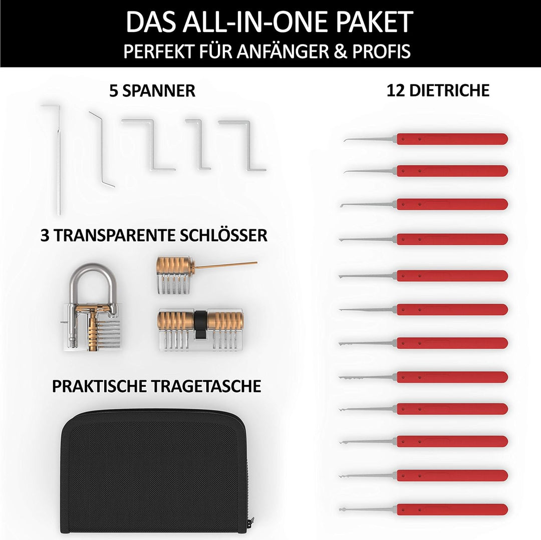 Meistergut DAS ORIGINAL XXL Profi Lockpicking Set mit Deutscher Bildanleitung 24-teilig - Dietrich S
