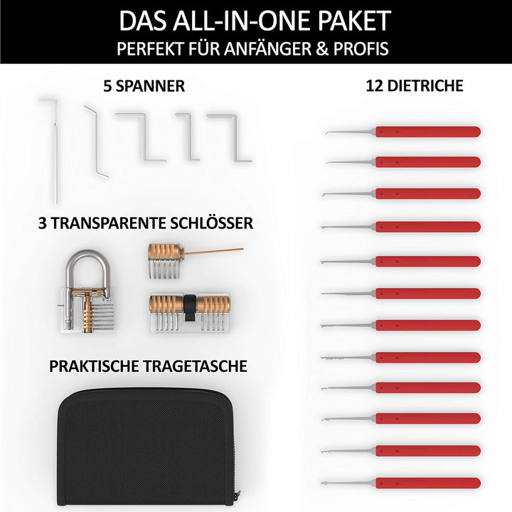 Meistergut DAS ORIGINAL XXL Profi Lockpicking Set mit Deutscher Bildanleitung 24-teilig - Dietrich S
