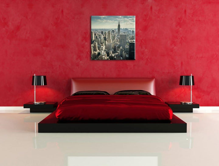 New York bei Tag, Format: 70x70 auf Leinwand, XXL riesige Bilder fertig gerahmt mit Keilrahmen, Kuns