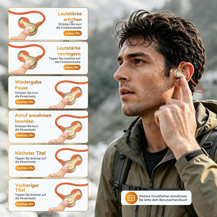OHAYO Open Ear Kopfhörer Bluetooth, Kopfhörer Joggen, Bluetooth 6.0, Wasserdicht nach IPX7, 10h Lauf