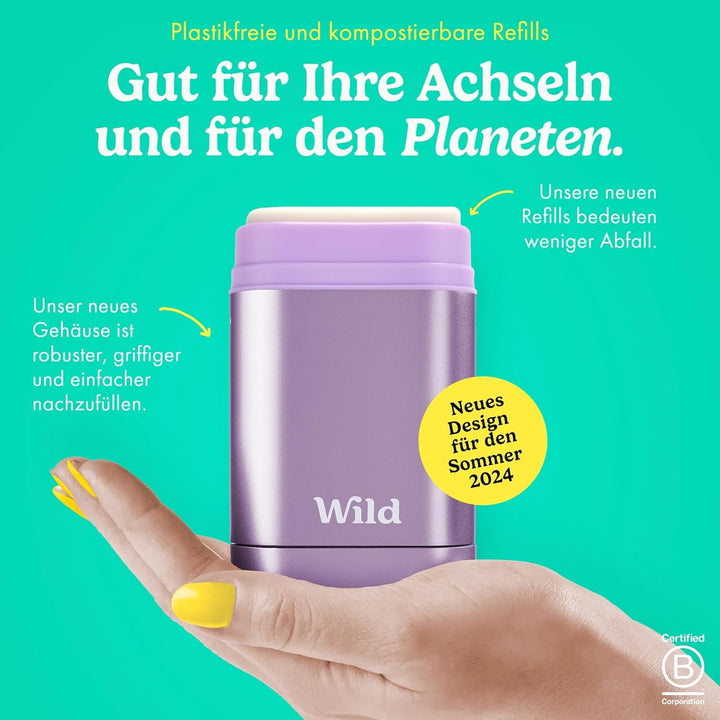 Wild - Das Komplette Starter-Set - Lilafarbener Deobehälter mit 5 x 40g Nachfüllpacks in verschieden