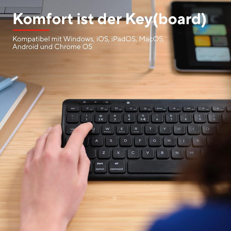 Trust Lyra Kompakte Bluetooth Tastatur, QWERTZ-Layout, 85% Recyclingkunststoff, Multi-Device Funktas