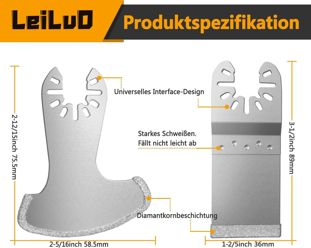 LEILUO Oszillierende Multitool Klingen 6er Pack Diamant Multifunktionswerkzeug Klingen Set für Fugen