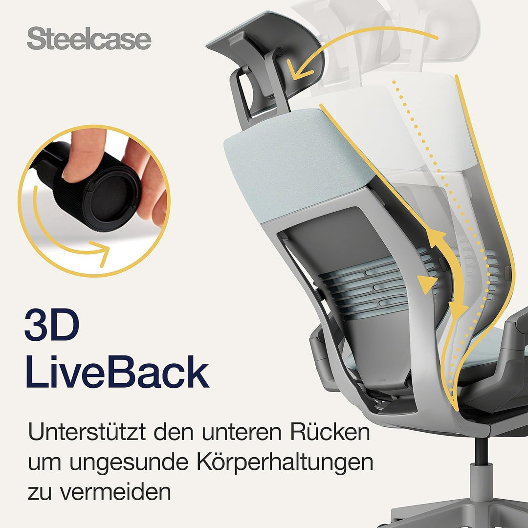 Steelcase Gesture Ergonomischer Bürostuhl mit 360° Armlehnen, 3D-Live Back Lumbalstütze, anpassbarer