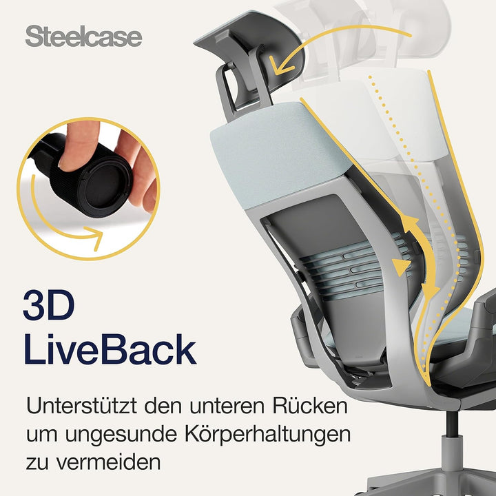 Steelcase Gesture Ergonomischer Bürostuhl mit 360° Armlehnen, 3D-Live Back Lumbalstütze, anpassbarer