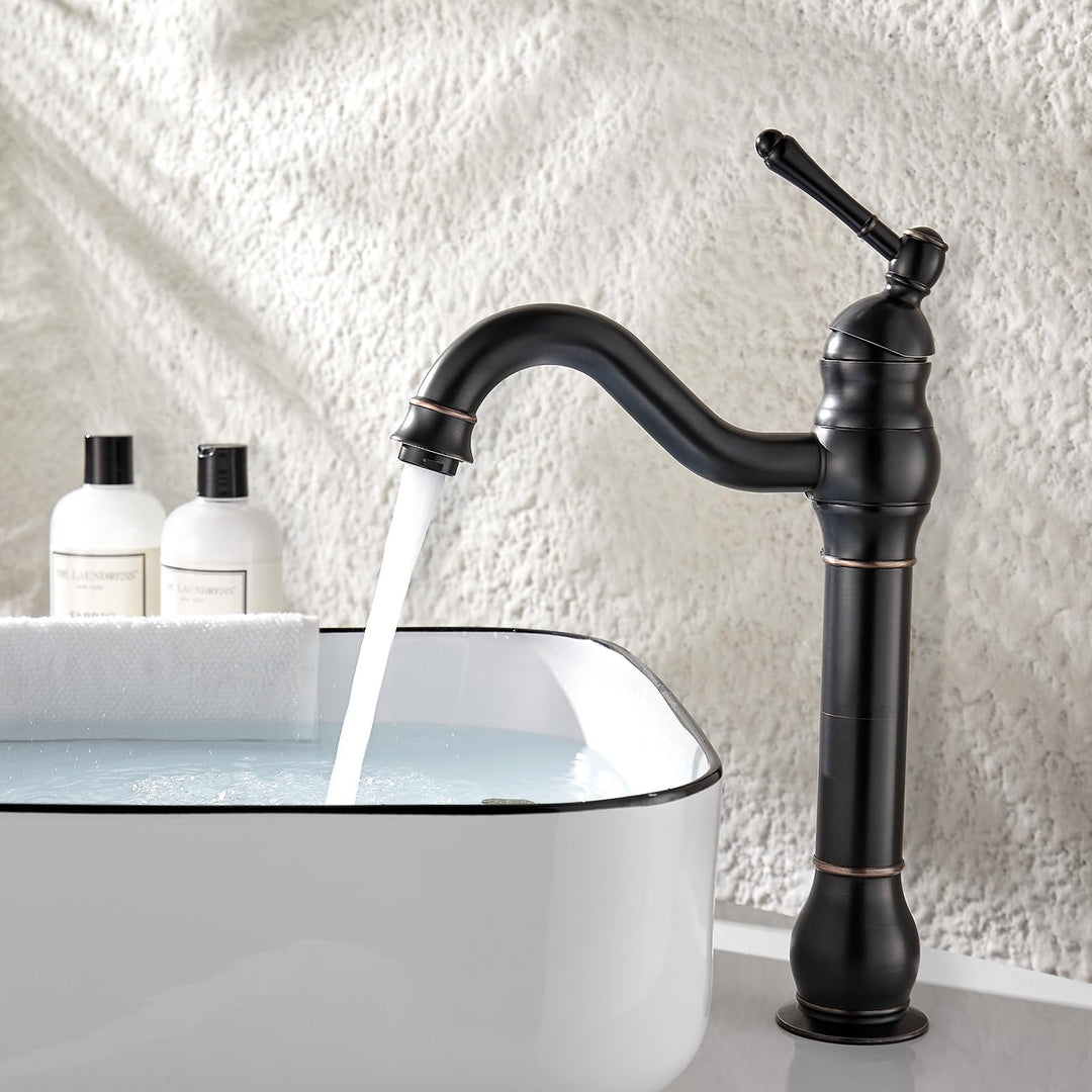 Namuoto Wasserhahn Bad Schwarz Retro Hoch Waschtischarmatur 360°Schwenkbar Einhebel Waschbecken Arma