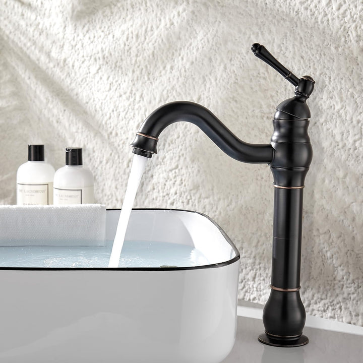 Namuoto Wasserhahn Bad Schwarz Retro Hoch Waschtischarmatur 360°Schwenkbar Einhebel Waschbecken Arma