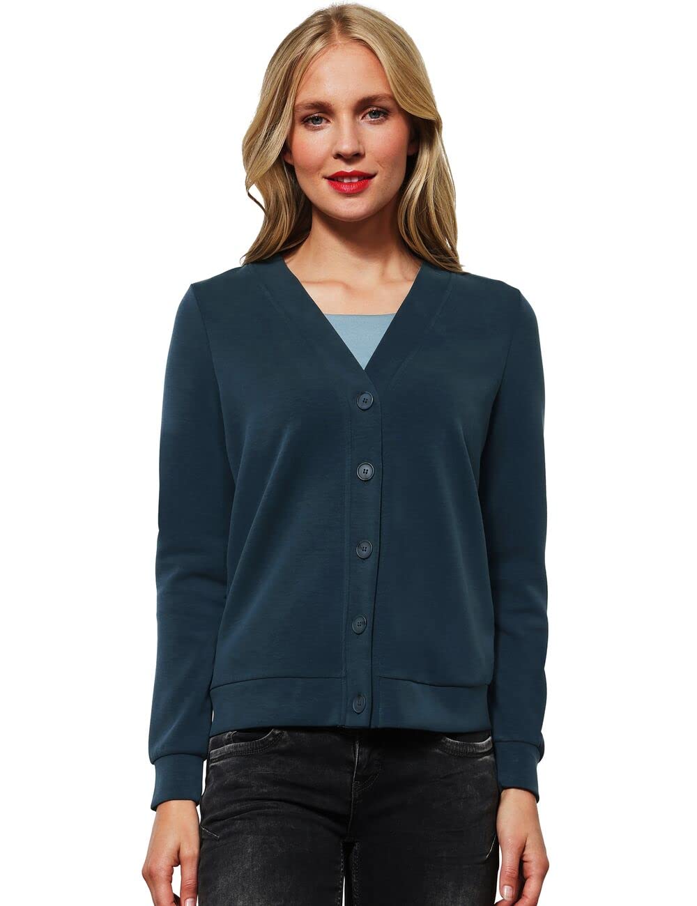 Street One Damen A318807 Cardigan 36 Deep Teal Blue, 36 Deep Teal Blue