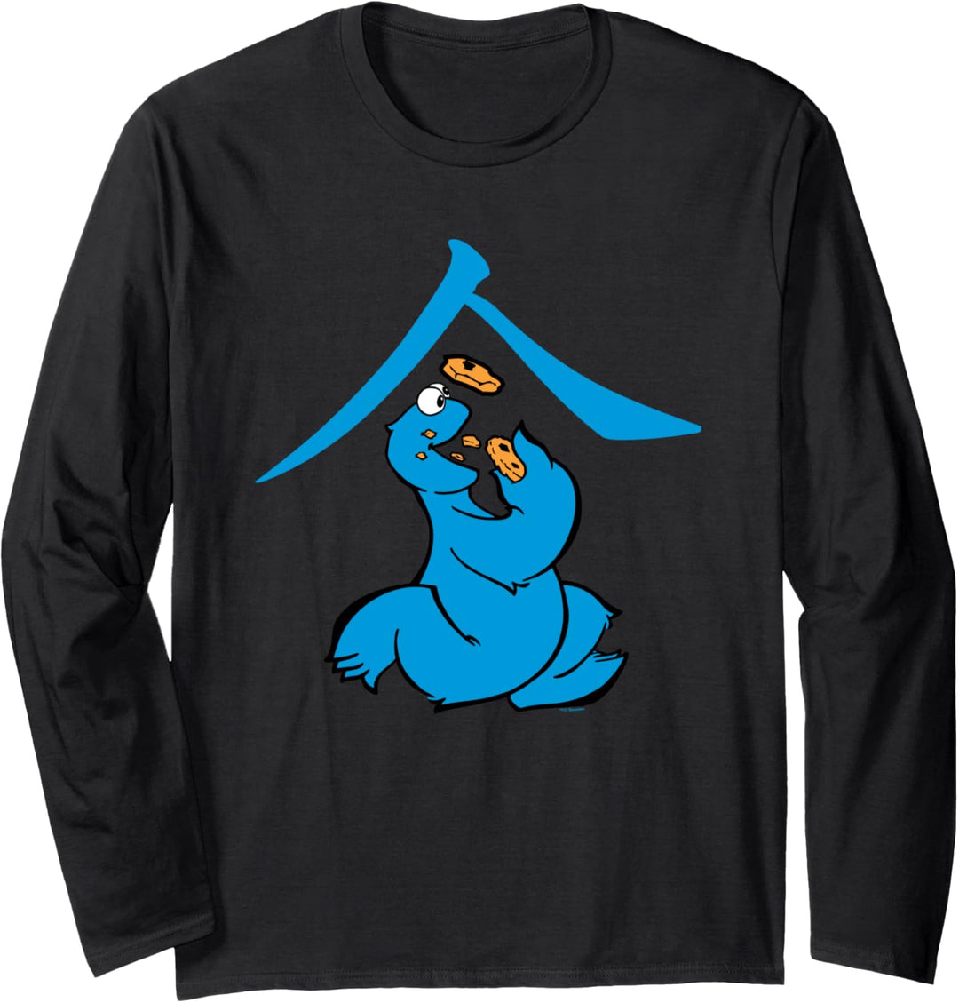 Sesame Street Cookie Monster Eat in Kanji Langarmshirt