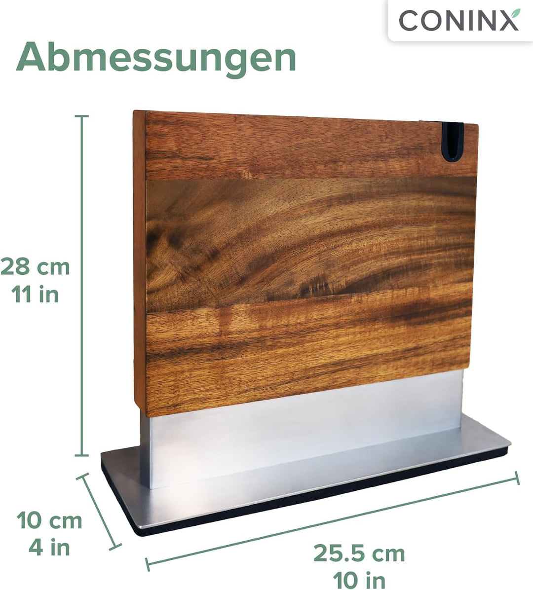 Coninx Magnetischer Messerblock mit integriertem Schärfer – Zweiseitiger Messerhalter aus Akazienhol