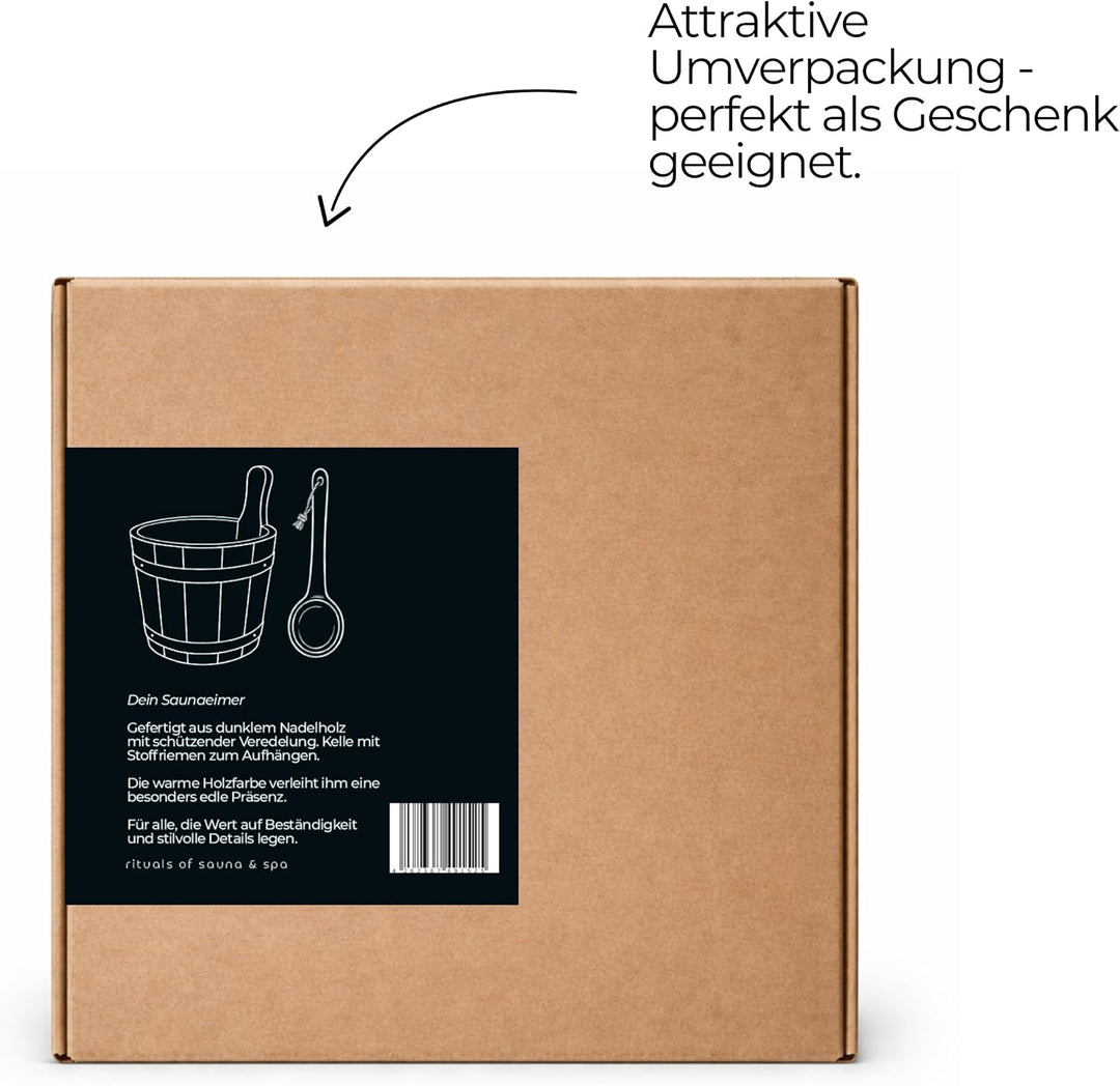 Sauna-Eimer mit Saunakelle aus 100% nordischer Fichte | Deutsches Qualitätsprodukt | 5 Liter Füllvol