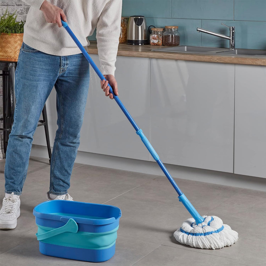 Spontex Ultra Compact Twist Mop und Eimer Set, Mikrofaser-Mopp mit eingebautem Selbstauswringsystem,