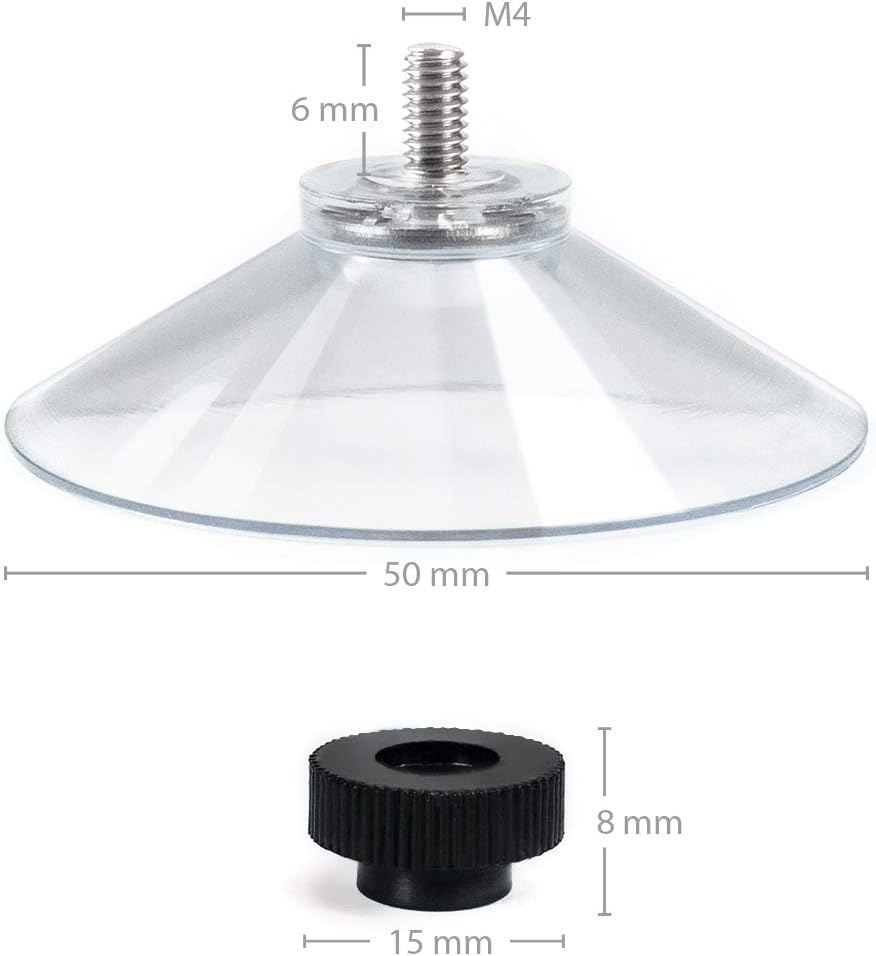Saugnäpfe Ø 50 mm | M4 Gewinde – Länge 6 mm | V2A Edelstahl | Rändelmutter | DHL-Versand | HOCHWERTI