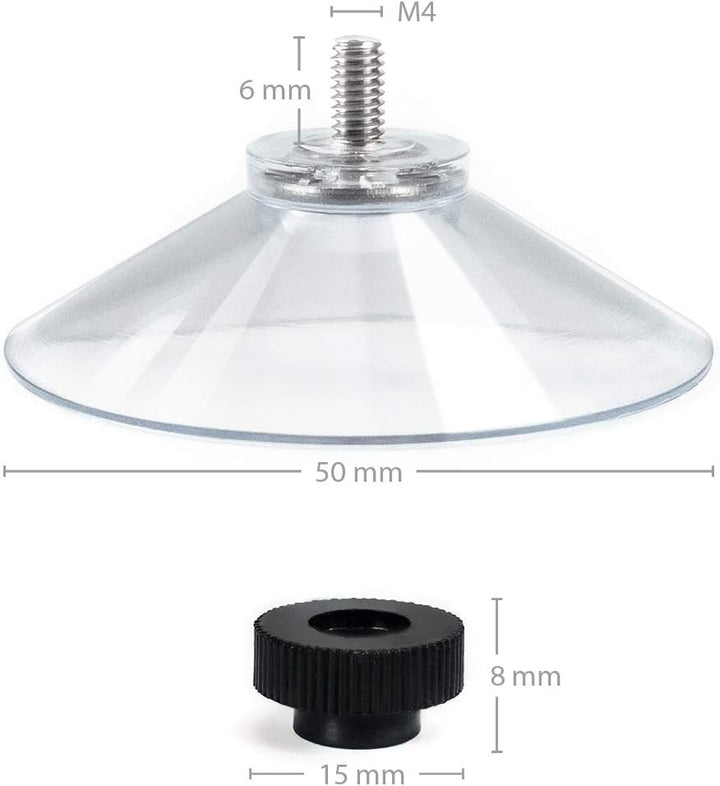Saugnäpfe Ø 50 mm | M4 Gewinde – Länge 6 mm | V2A Edelstahl | Rändelmutter | DHL-Versand | HOCHWERTI
