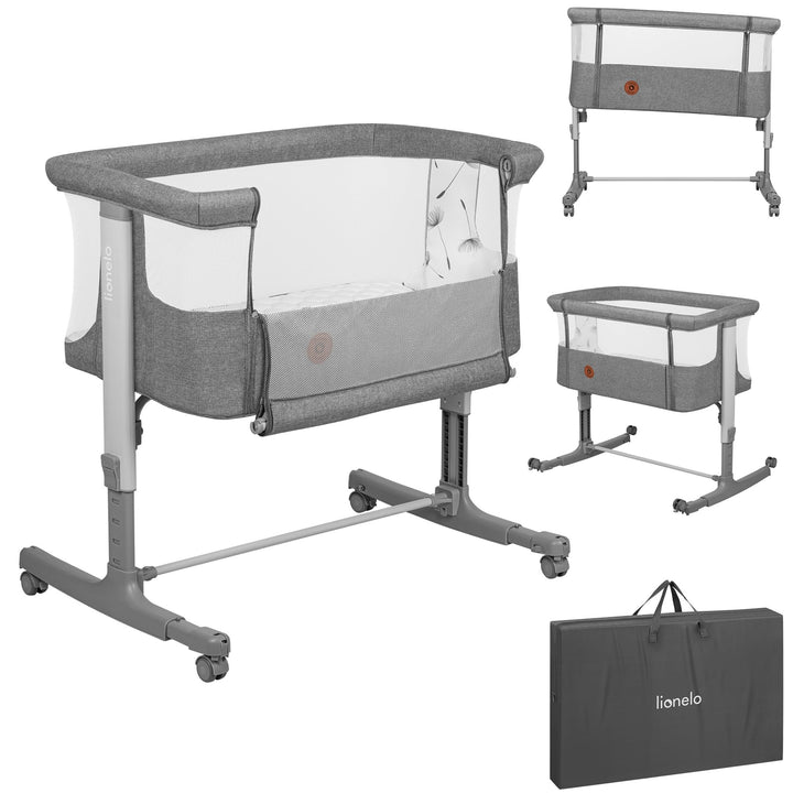 Lionelo Aurora 3 in 1 Babybett bis 9 kg, Beistellbett, Wiege, Höhenverstellug und Einstellung der Ne