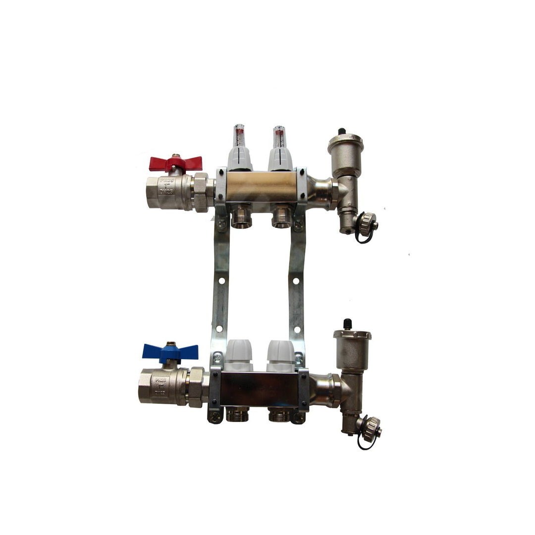 Heizkreisverteiler Edelstahl mit Durchflussanzeige für Fussbodenheizung von EasyTHERM (2 Heizkreise)
