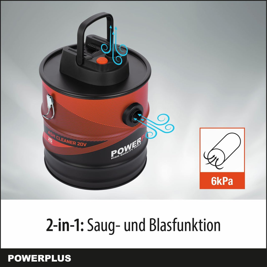 Dual Power kabelloser Aschesauger POWDP6020-20V Aschestaubsauger - 20l Tank - max. 40° - Asche Sauge