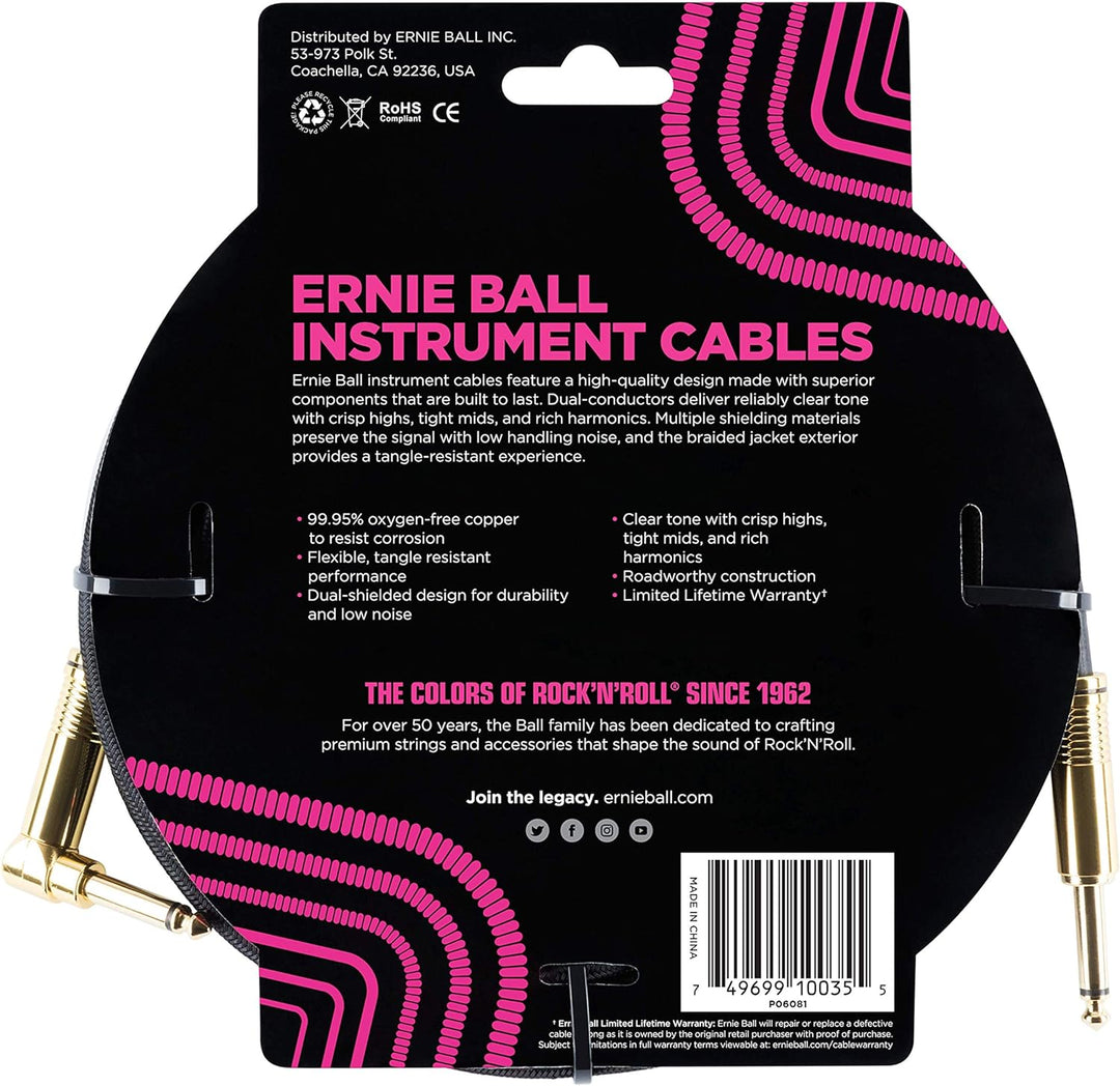 Ernie Ball Instrumentenkabel geflochten, gerade/gewinkelt, 3 m, Schwarz Neon-Pink 3,05 m Gerade/Gewi