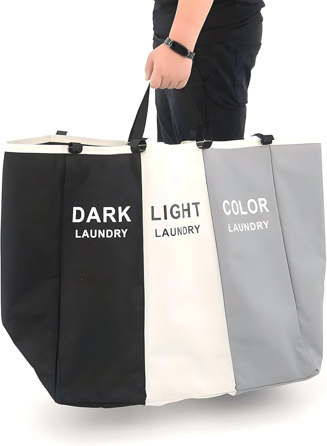 Wäschekorb Mit 3 Fächern Faltbarer Wäschesammler Aus 600D Oxford-Stoff Wasserdichter Wäschesortierer