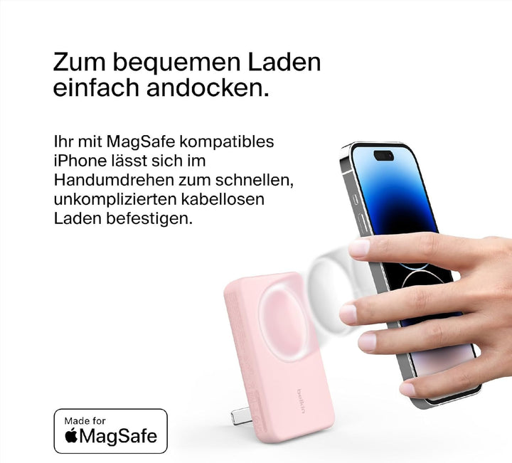 Belkin magnetische 5000-mAh-Powerbank, externer Handy-Akku, kompatibel mit MagSafe, mit Passthrough-