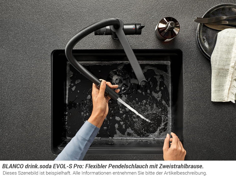BLANCO drink.soda EVOL-S Pro schwarz matt | Multifunktionales Soda-Wassersystem | Gekühltes Wasser i