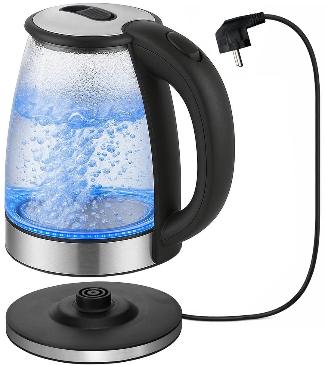 Glas Wasserkocher 1,8L - sehr leise - zertifiziert BPA-frei, 360° drehbare Basis, LED-Beleuchtung, B