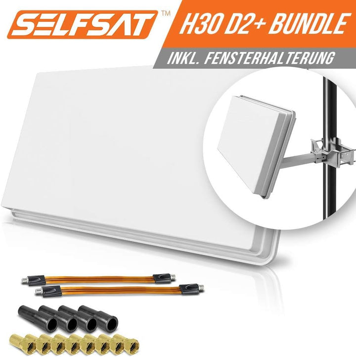 HMP Selfsat H30D2+ Twin SAT Flachantenne mit Profi Fensterdurchführung weiss DVB-S2