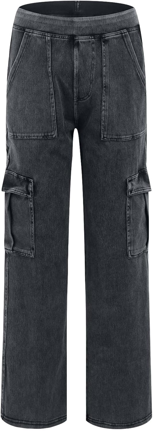 Wide Leg Jeans Damen Cargohose Sommerhosen Leicht Stretch Latzhose Bequeme High Waist Weites Bein Ba