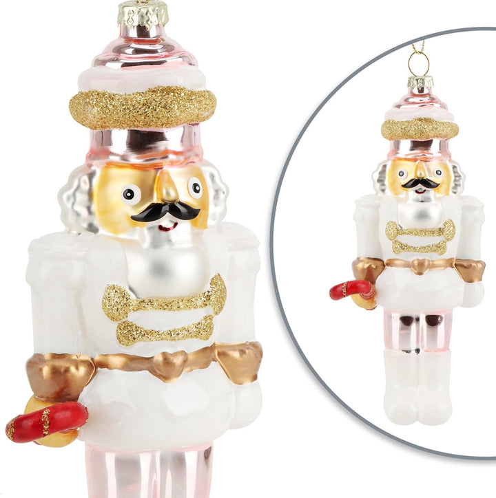 com-four® 2X Premium Christbaumschmuck - Nussknacker-Figur aus echtem Glas - besondere Baumkugeln al