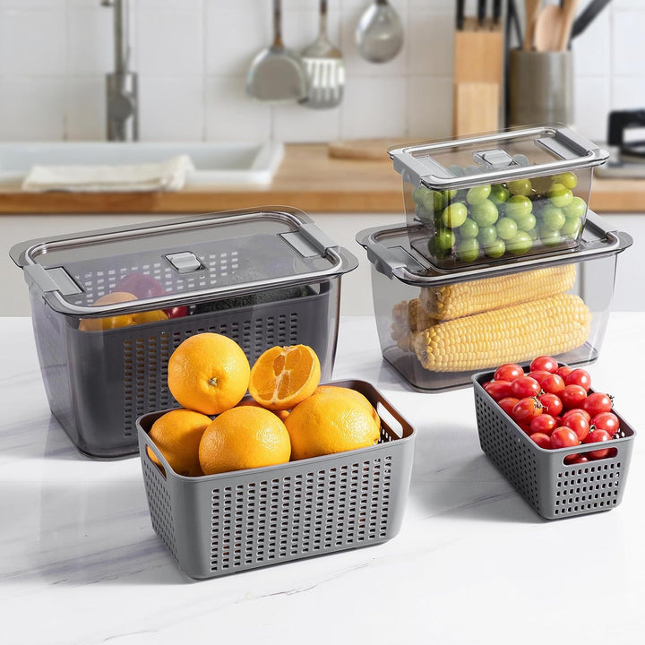 Luxear 3 Set Frischhaltedosen Obst Gemüse mit Deckel Sieb, 4L+1,7L+0,5L BPA frei Vorratsdosen, Kühls