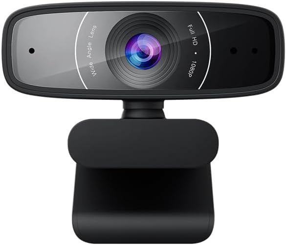 ASUS Webcam C3 Full HD USB-Kamera (1080p-Auflösung, 30 FPS, Beamforming-Mikrofon, 360° Drehmechanism