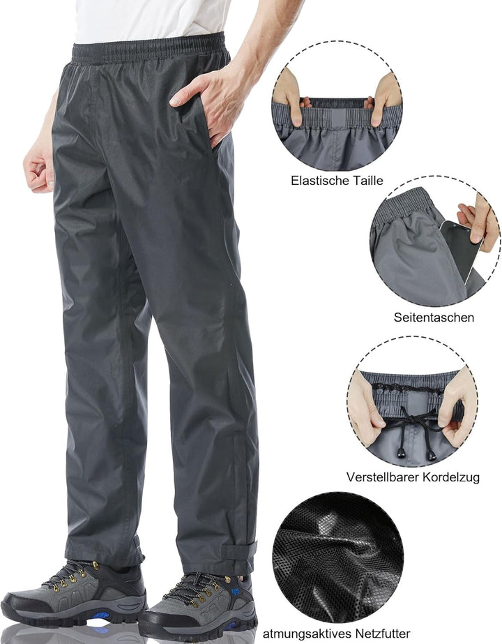 Coutyuyi Regenhose für Herren wasserdichte Leichte Winddichte Outdoorhose zum Wandern Camping Golf L