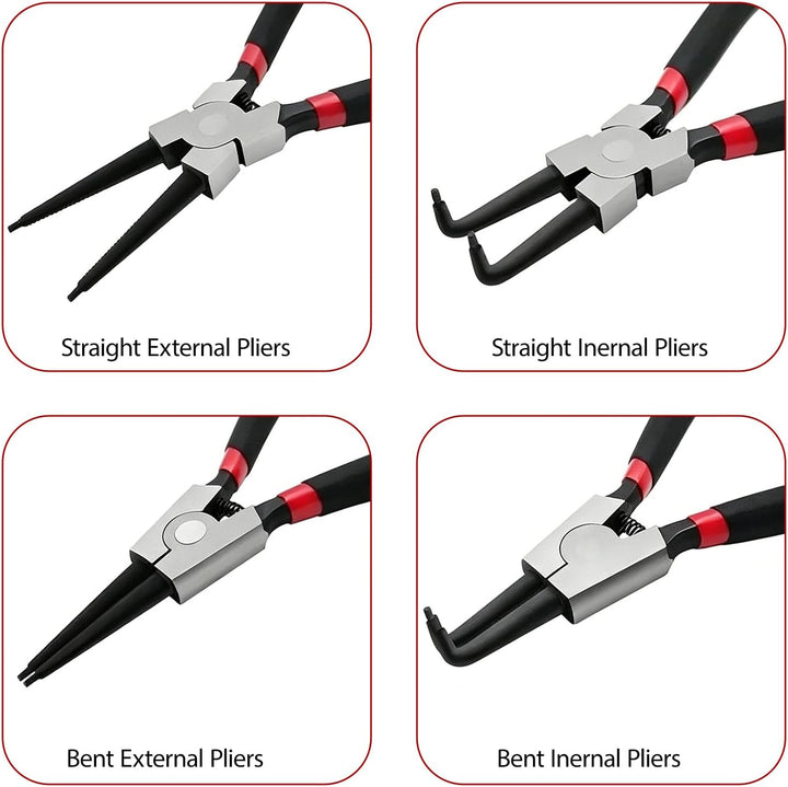 4 Stück Sprengringzangen Set, Sicherungsringzangen, Gerade interne und externe Sprengringzangen, See