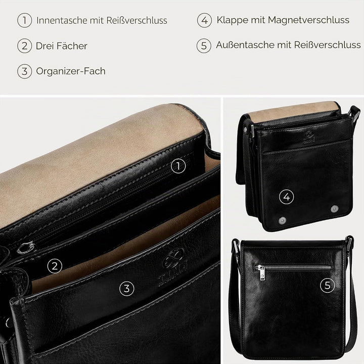 Time Resistance Schultertasche aus Leder Herren - Messenger Bags - Umhängetasche Herren - Elegante L