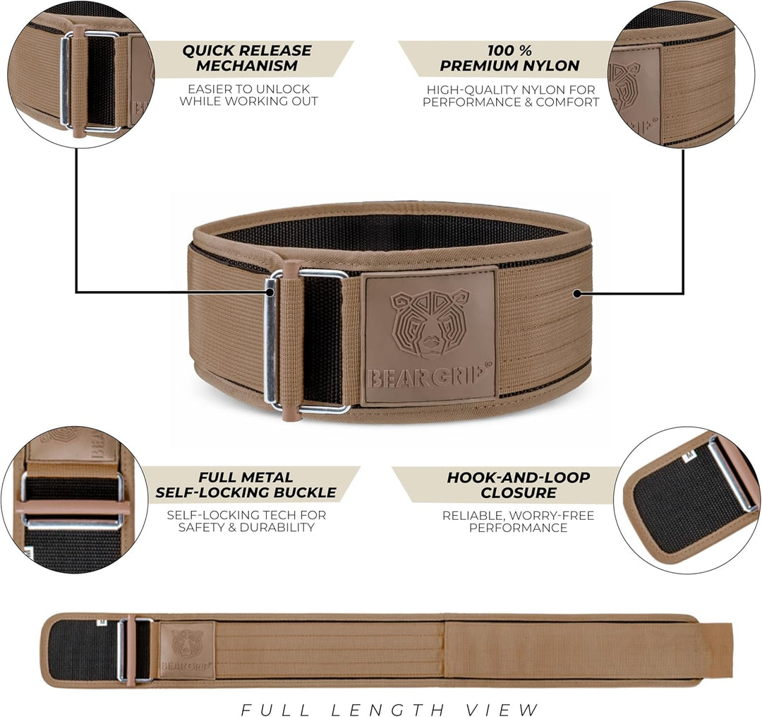 BEAR GRIP - Selbstverriegelnder Gewichthebergürtel, Premium Gewichthebergürtel für Crossfit, Powerli