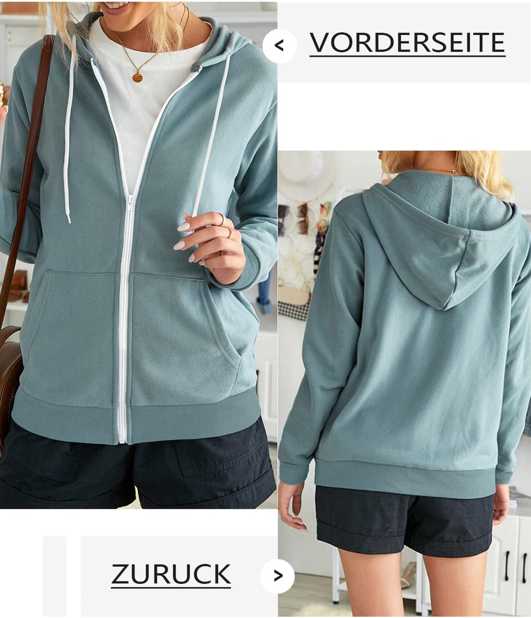 Uusollecy Damen Sweatjacke Hoodie Sweatshirtjacke Pullover Oberteile Kapuzenpullover Einfarbig Full