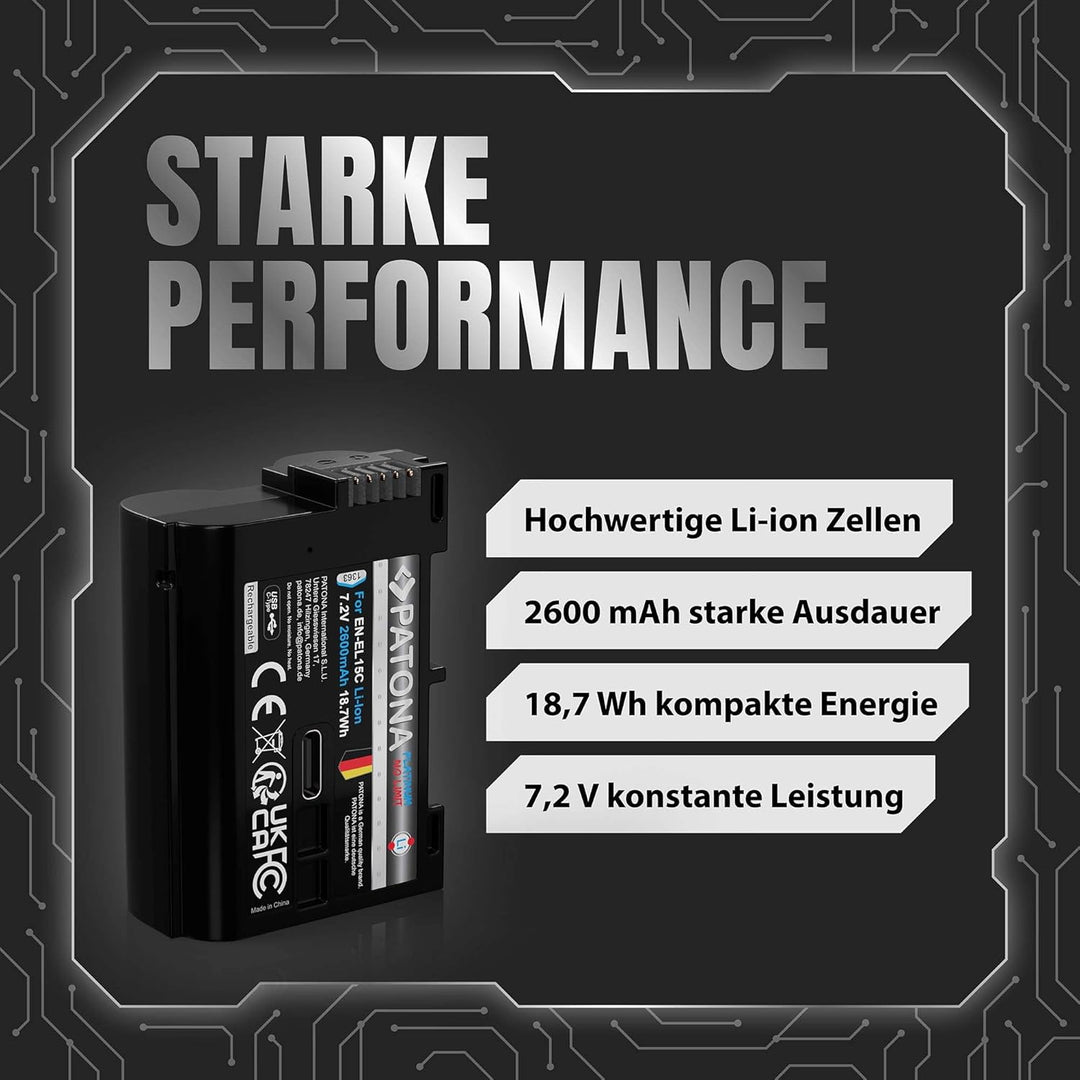 PATONA Platinum EN-EL15c USB Kamera Akku (2600 mAh) mit direkt USB Eingang (USB-c) 1363 - Kompatibel