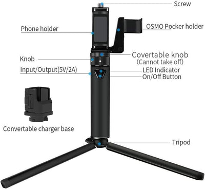 Smatree Tragbarer Ladestation mit Stativ für DJI OSMO Pocket 2/DJI OSMO Pocket, Smartphone-Halterung