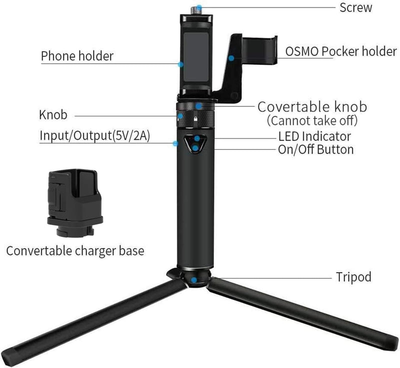 Smatree Tragbarer Ladestation mit Stativ für DJI OSMO Pocket 2/DJI OSMO Pocket, Smartphone-Halterung