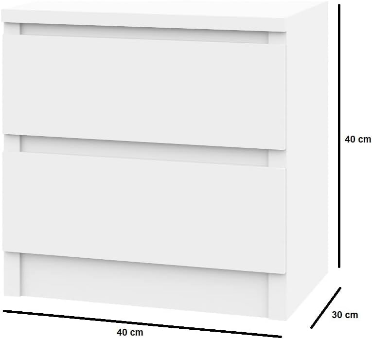 VBChome Nachttisch 40 x 30 x 40 cm Weiss Matt Nachttisch mit Zwei Schubladen für das Schlafzimmer Gr
