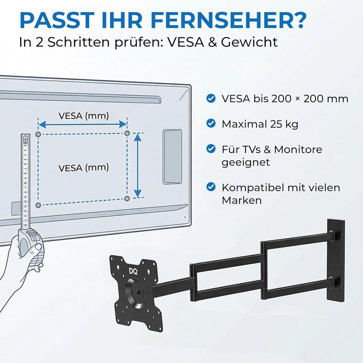 DQ Rotate XL 98,5 cm Schwarz TV Wandhalterung - Empfohlene TV-Grösse: 15" - 40" - VESA 75x75 100x100