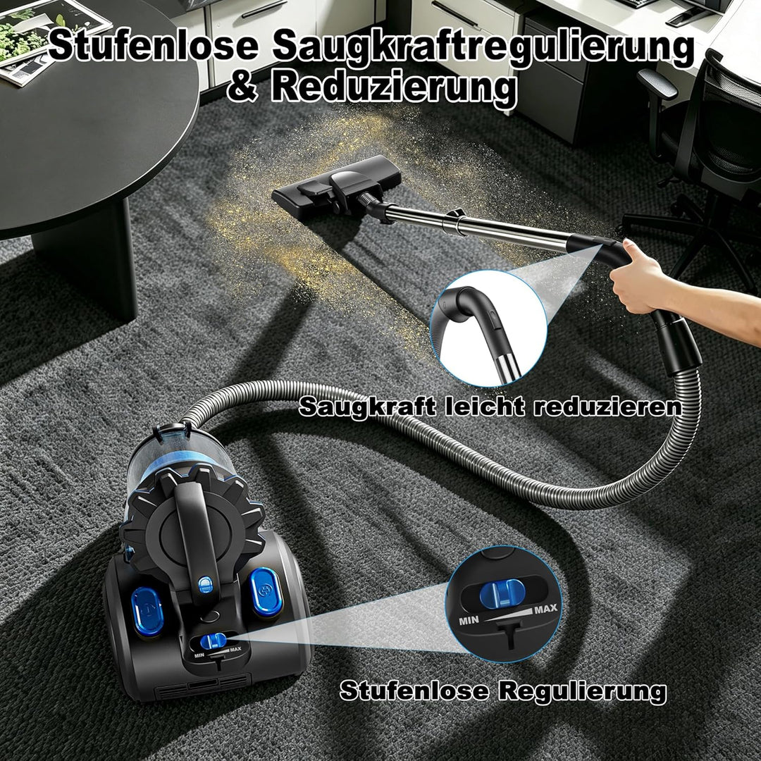 Staubsauger Beutellos 800 W, 60 dB Leise, Zyklon-Technologie, 2,2 L Staubbehälter, 6 m Kabel – für H