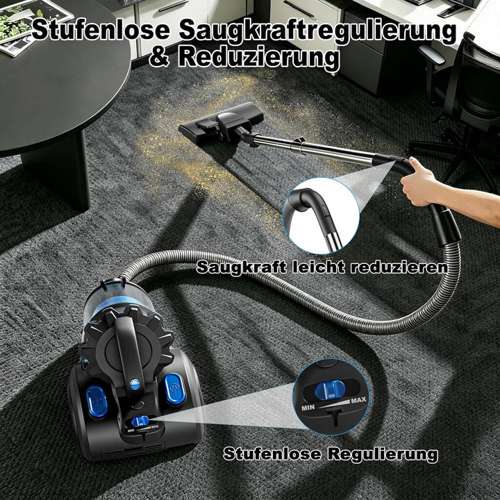 Staubsauger Beutellos 800 W, 60 dB Leise, Zyklon-Technologie, 2,2 L Staubbehälter, 6 m Kabel – für H