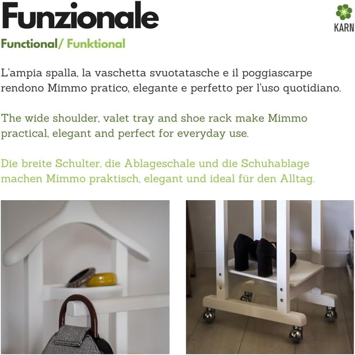 Del Fabbro Kleiderständer Karn Mimmo Schlafzimmergarderobe aus Buchenholz mit Schuhfach und geschnit