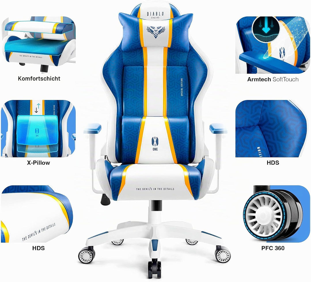 Diablo X-One 2.0 Gaming Stuhl Gamer Chair Bürostuhl Schreibtischstuhl Verstellbare Armlehnen Ergonom